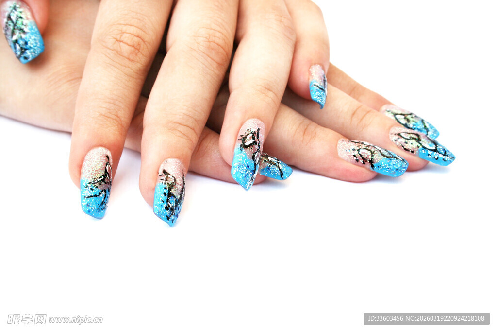 精致蓝调美甲艺术展示