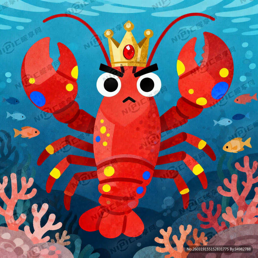 龙虾王 卡通 戴王冠