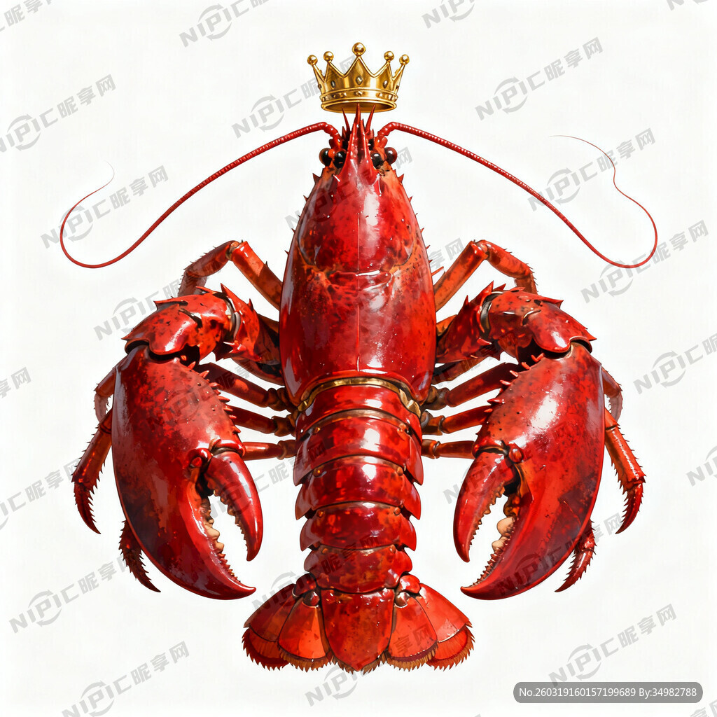 龙虾王 威严 戴王冠 全身