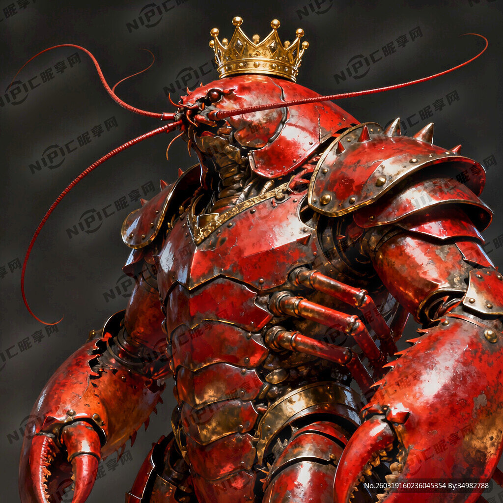 龙虾王 威严 戴王冠 全身