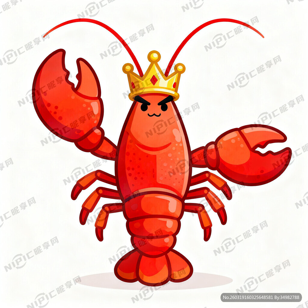龙虾王 威严 戴王冠 全身