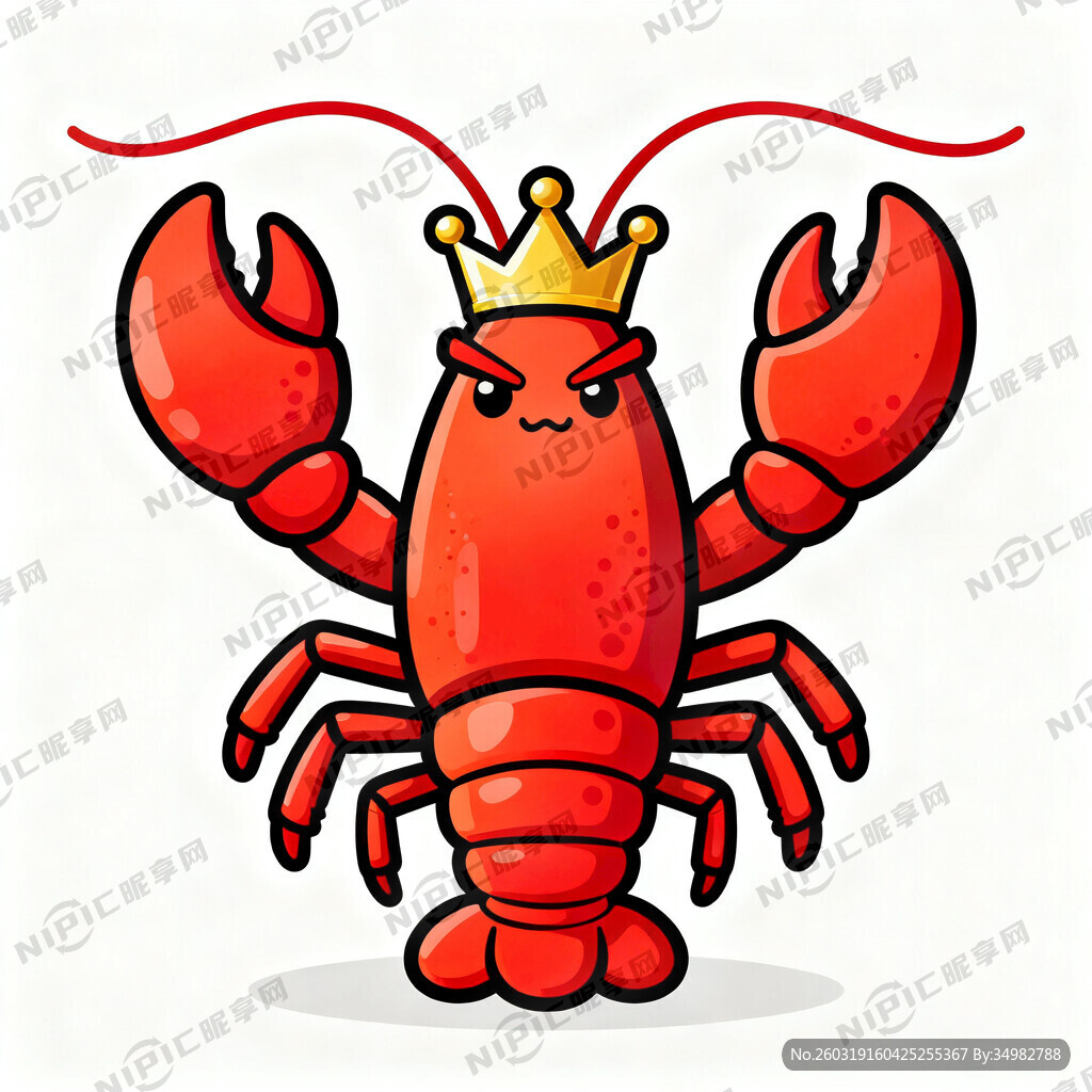 龙虾王 威严 戴王冠 全身