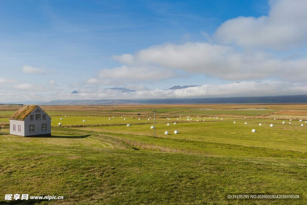 草原上的小屋与羊群
