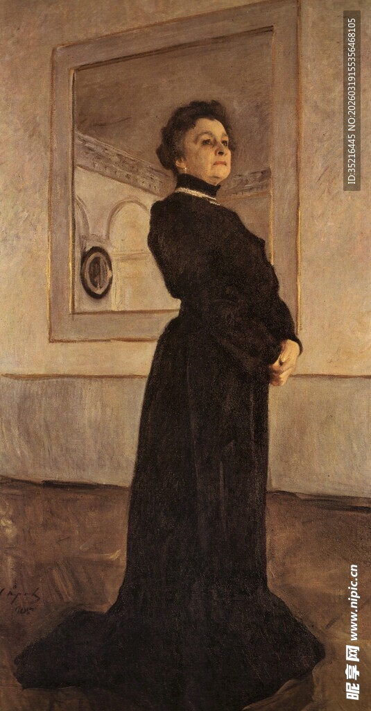 复古长裙女子优雅姿态