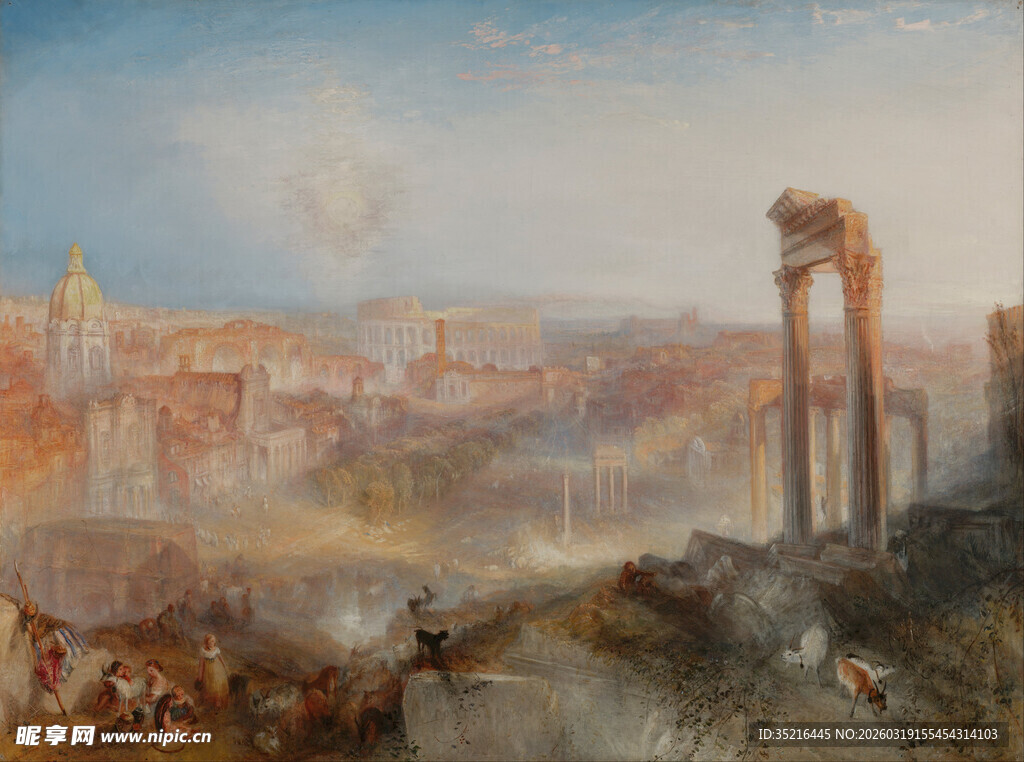 古典城市废墟景观画作