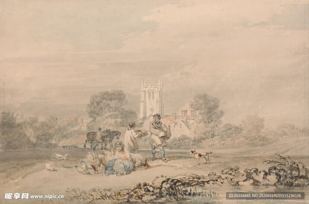 乡村风景中的古老风车