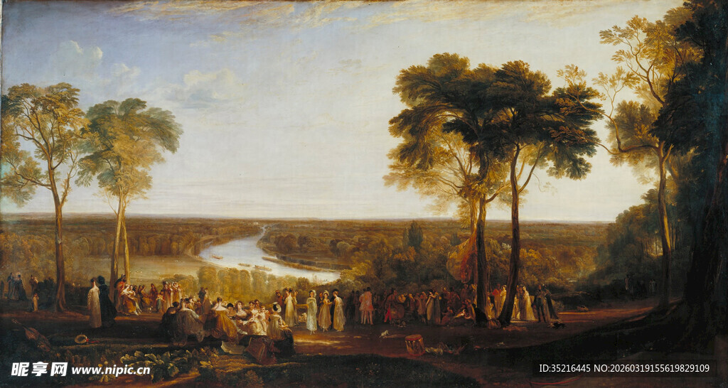 田园风光中的人群与建筑