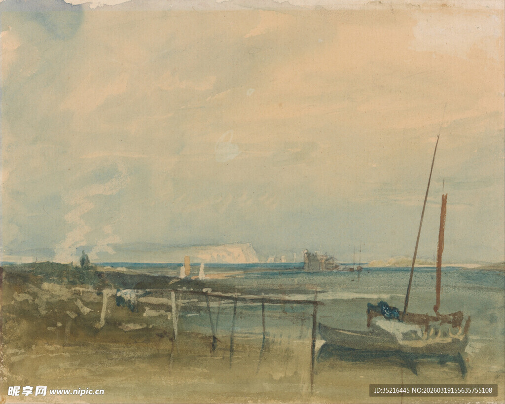 海滨停泊的船只风景图