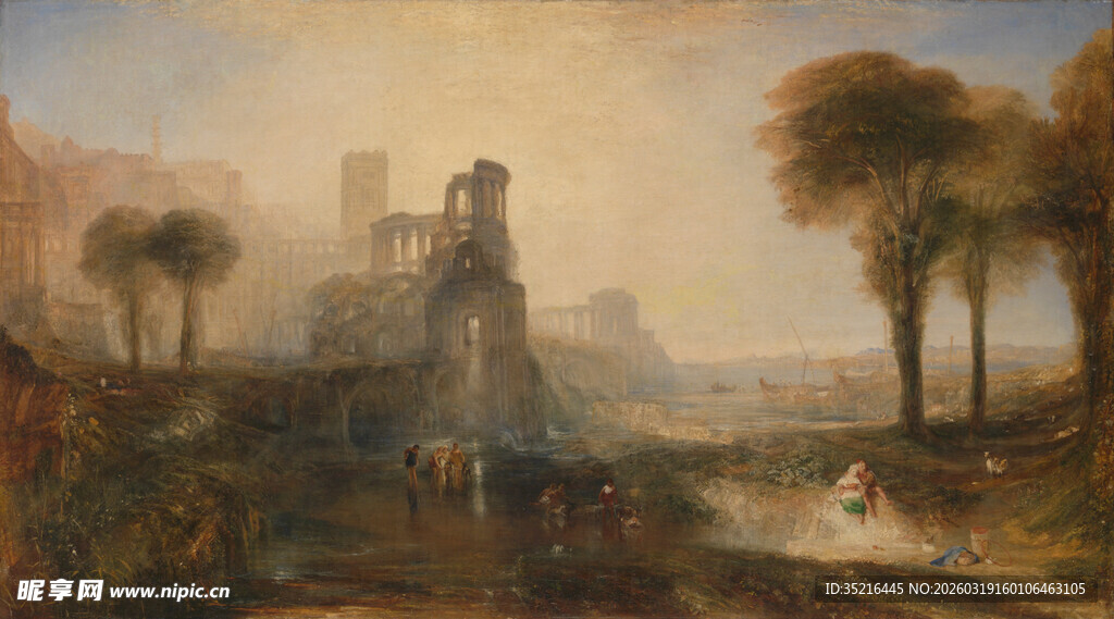 古典风景油画中的静谧场景