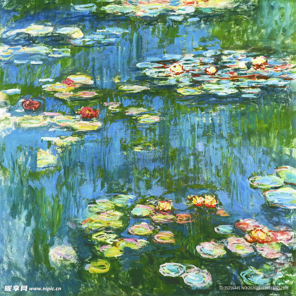 莫奈睡莲画作的梦幻水景