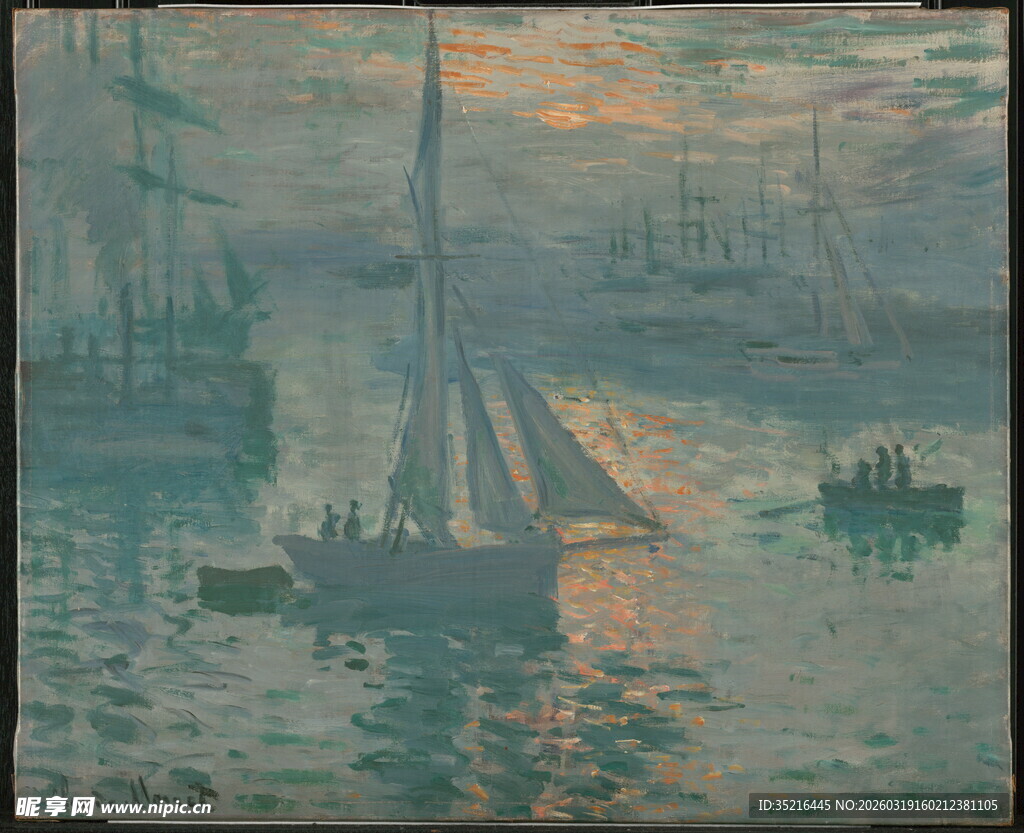 海上黄昏中的扬帆船只