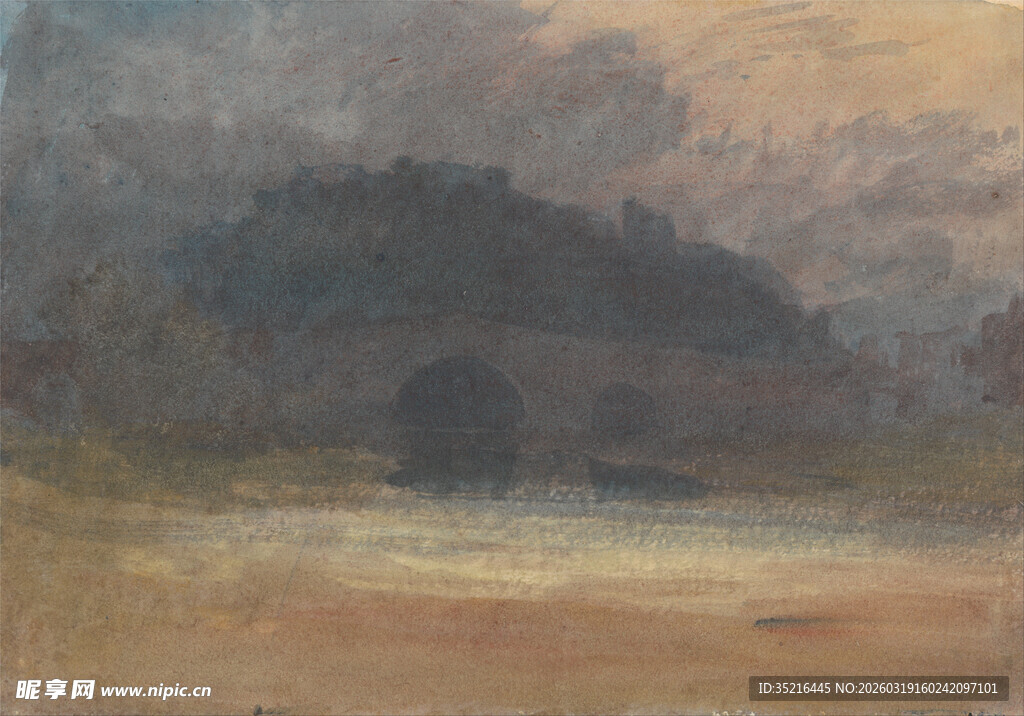 黄昏下的山水风景图