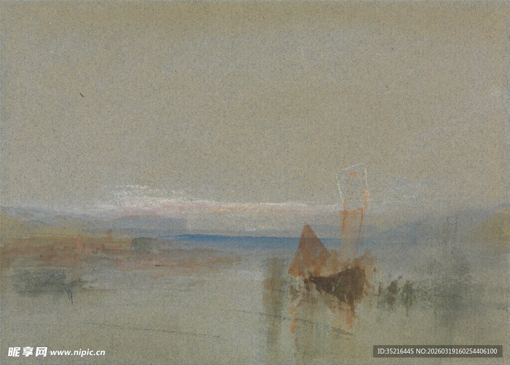 河畔朦胧景致中的古老建筑