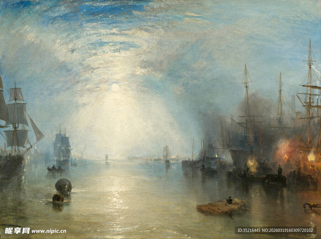 海港晨光中的船只景象