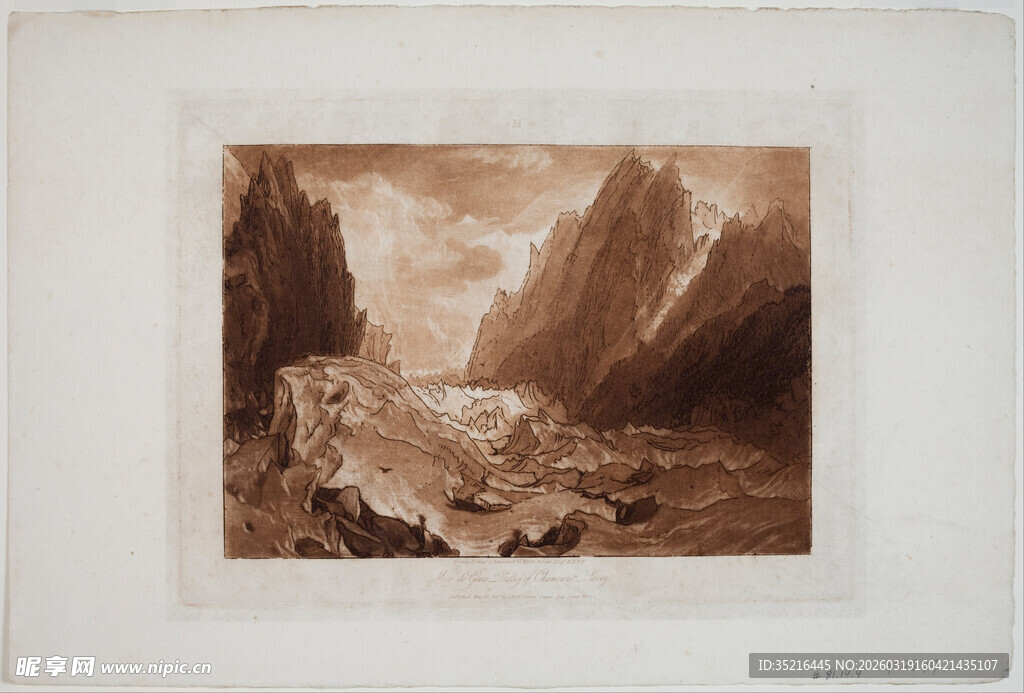 山间风景复古画作