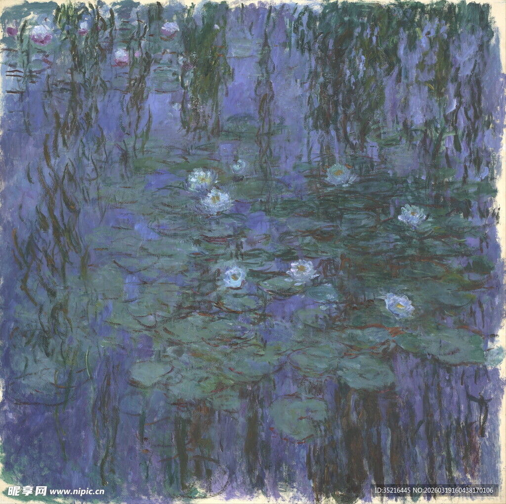 莫奈风格睡莲池画作