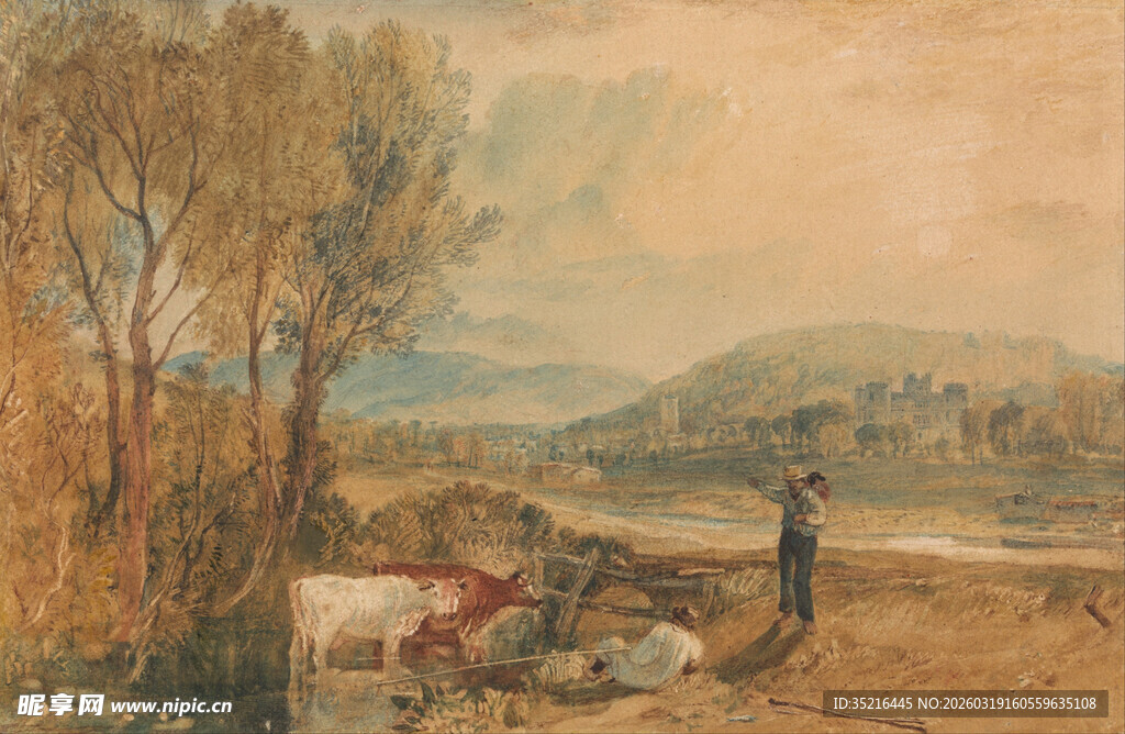 田园风景中的人物与动物