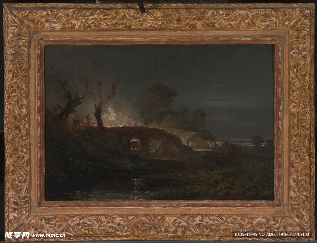 古典风景油画框中的画作