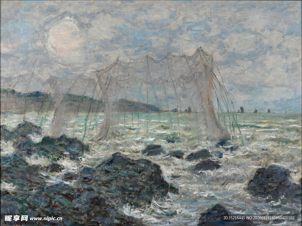 海上帆船与礁石风景图