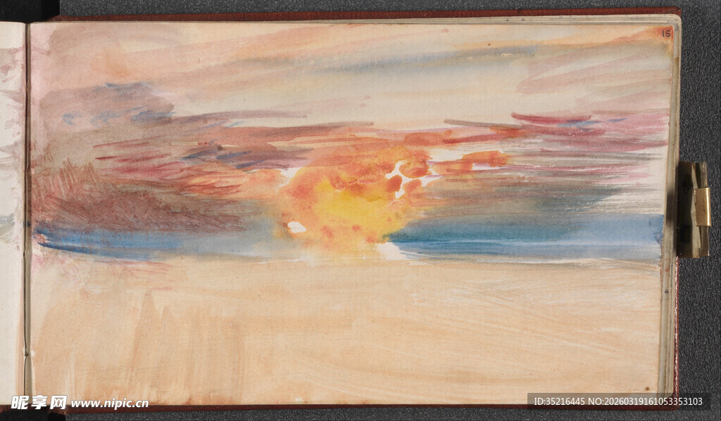 海上日出油画作品