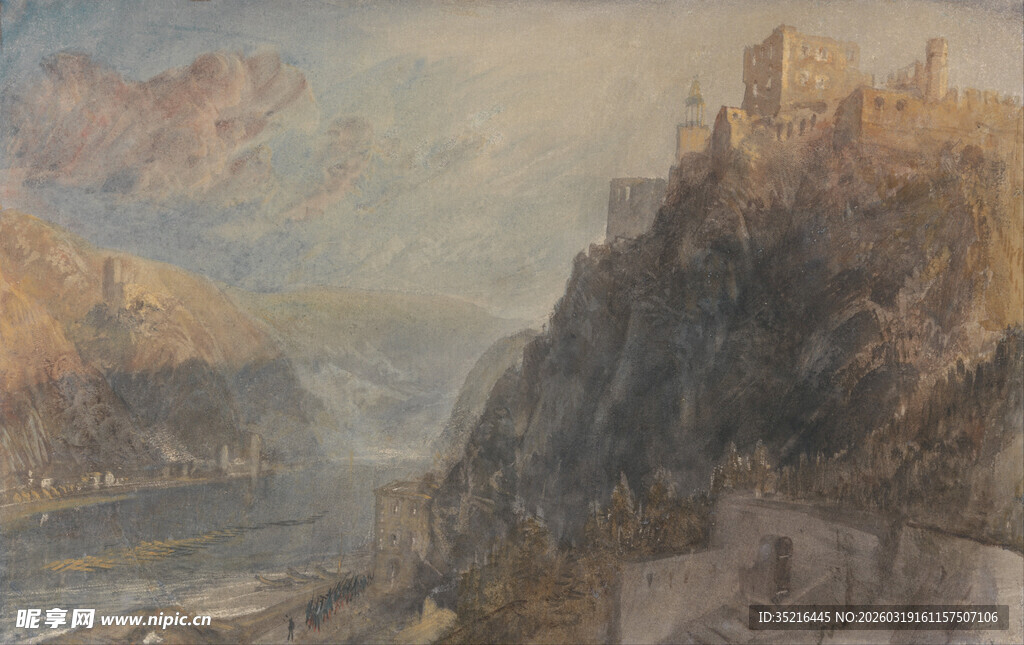 山间城堡风景油画