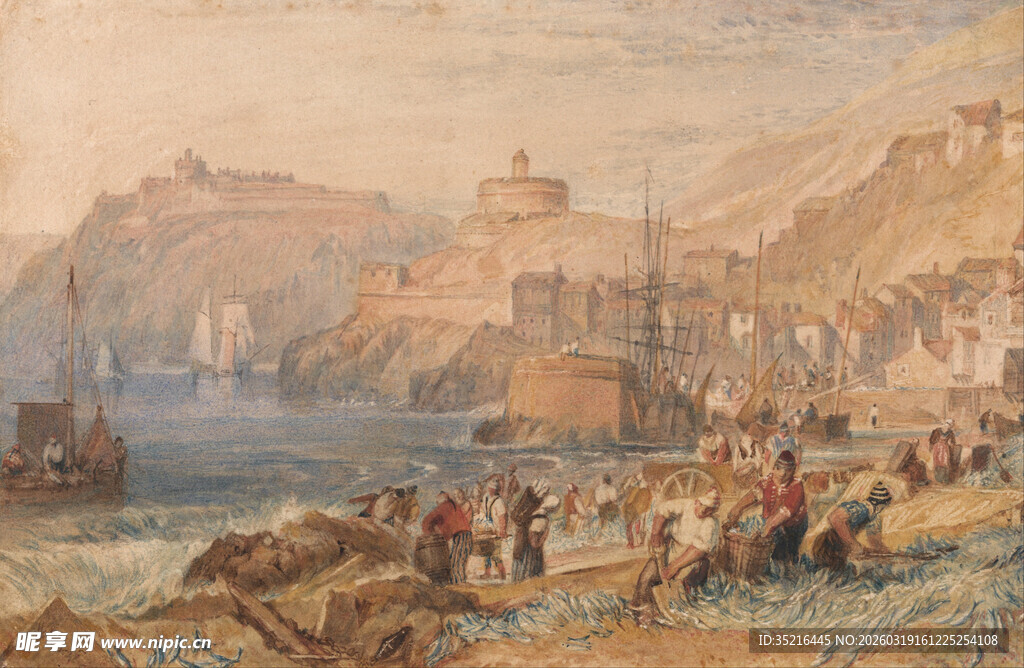 港口热闹景象的古典画作