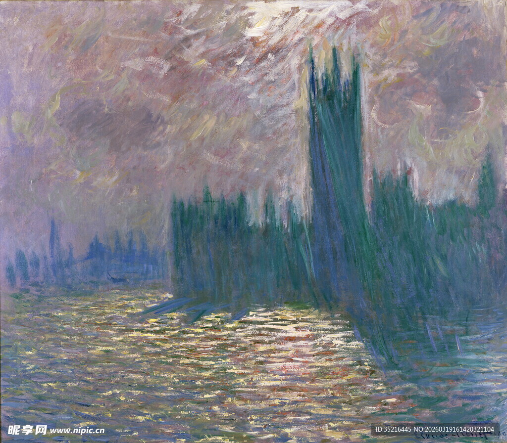 印象派风格的城市河畔风景