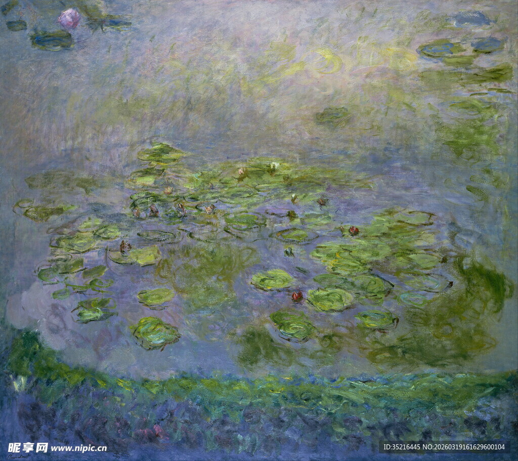 莫奈睡莲画作中的静谧水景