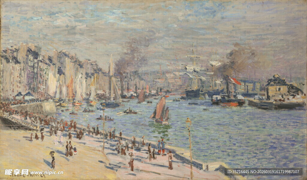 河畔城市风景油画景象