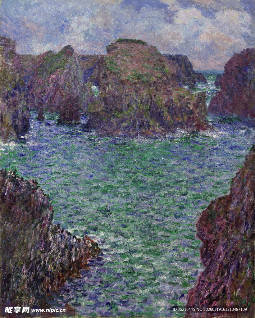 海边岩石风景油画