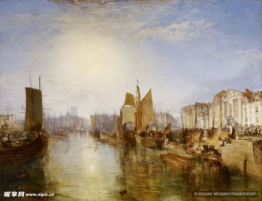 河畔船只风景图