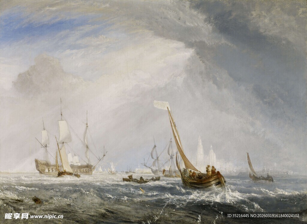 海上风暴中的帆船景象