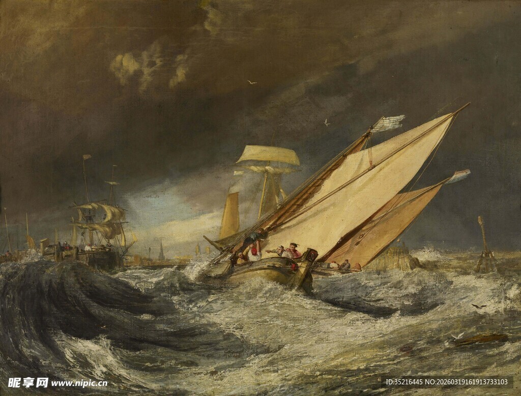 海上帆船遇险风暴场景