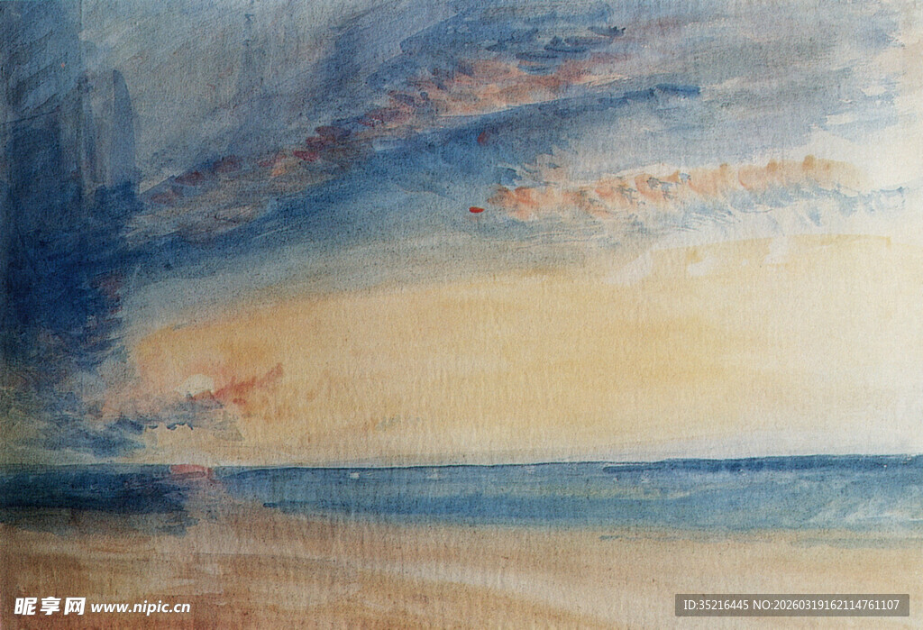 海边黄昏美景油画