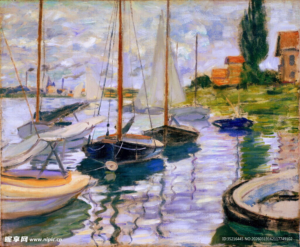 港口停泊的多彩帆船