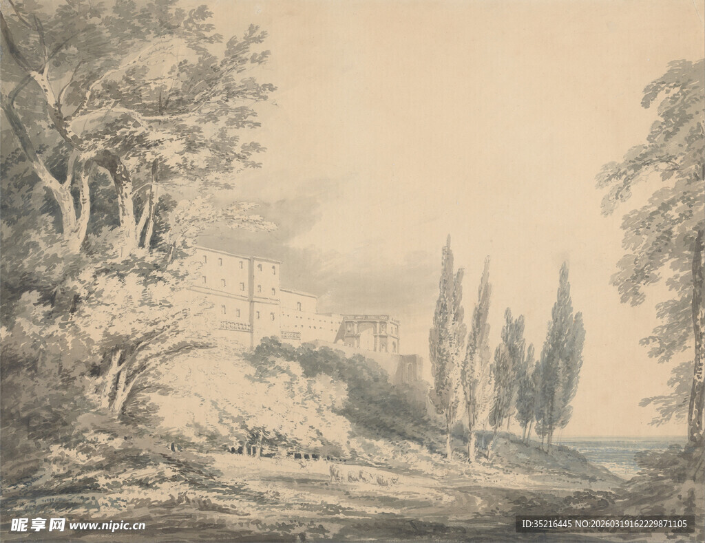 古典风景素描画