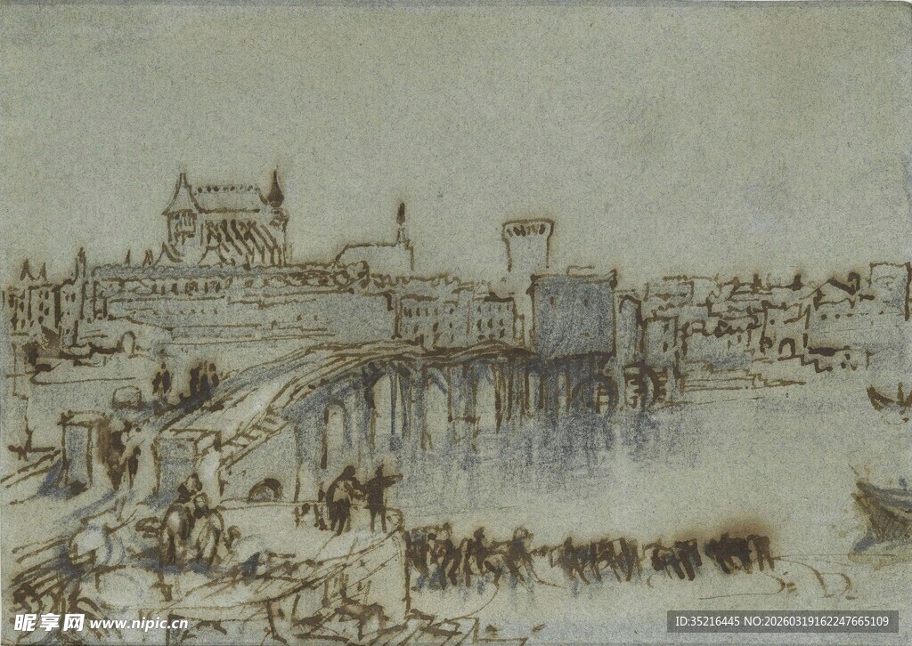 古代城市河畔热闹场景