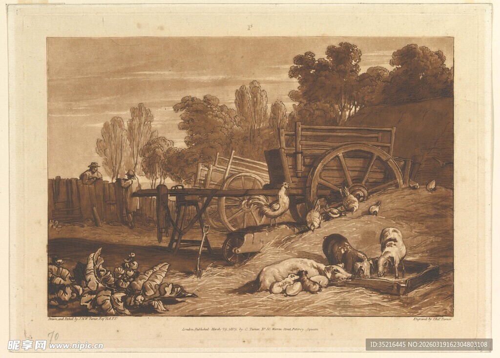 田园劳作场景复古画作