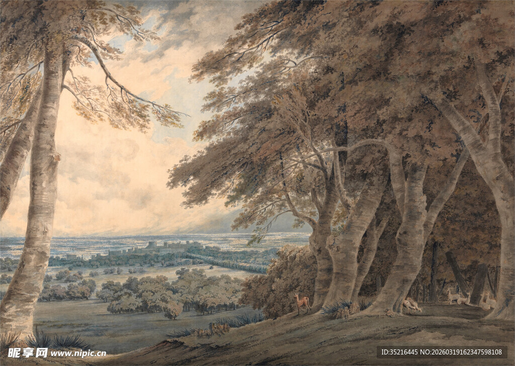 林间远景油画风景