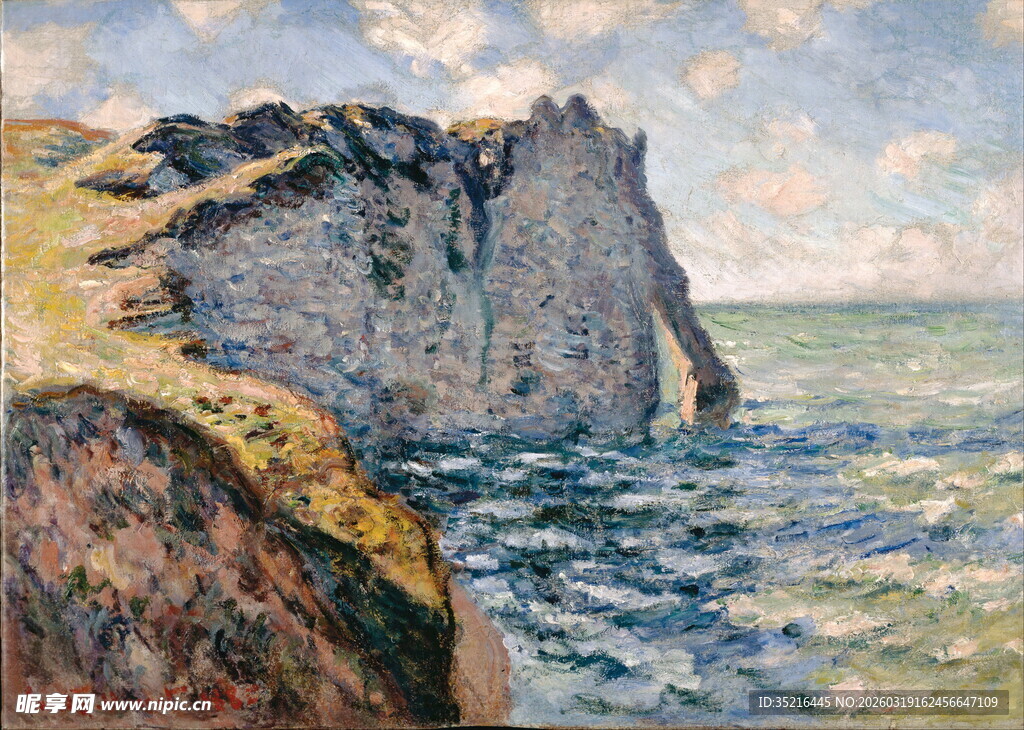 海边悬崖风景油画