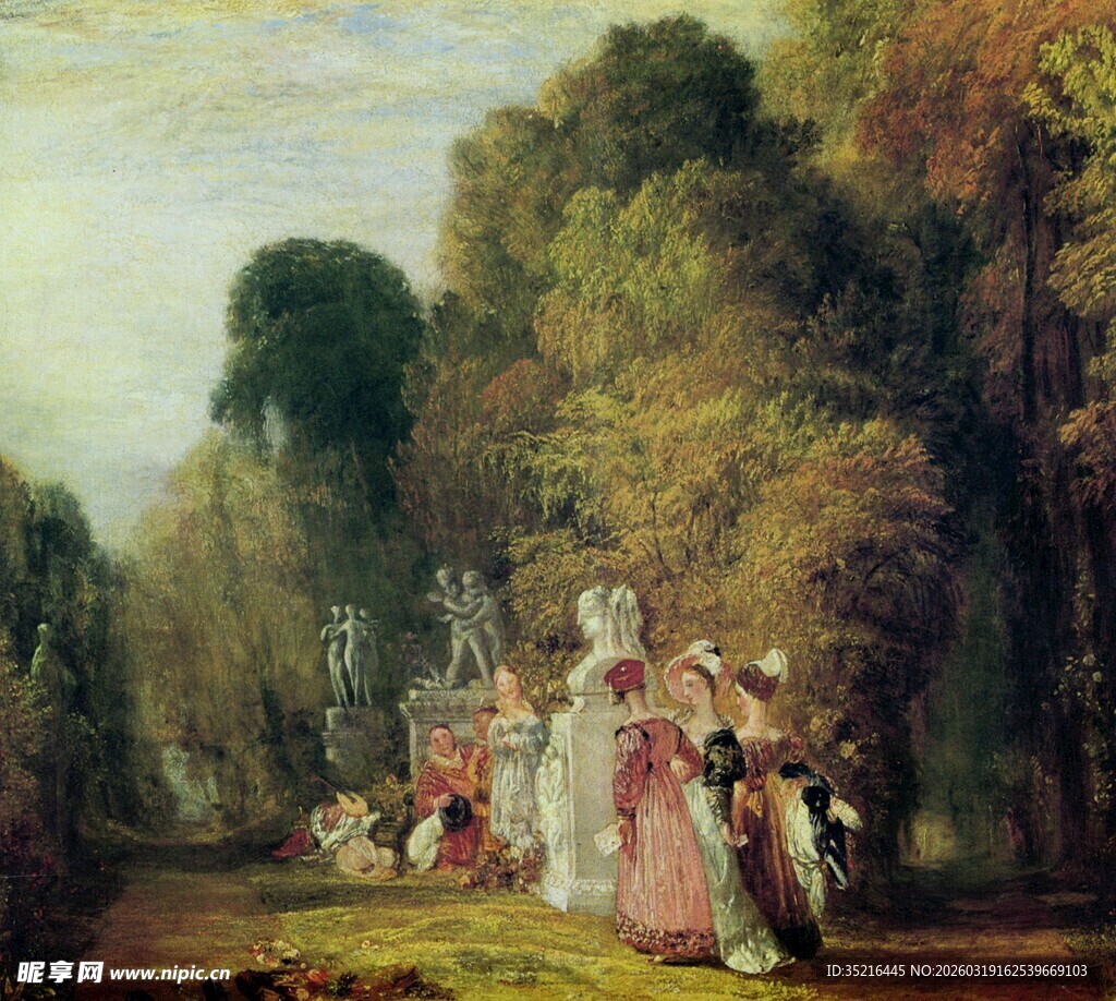 古典园林中的优雅人物场景