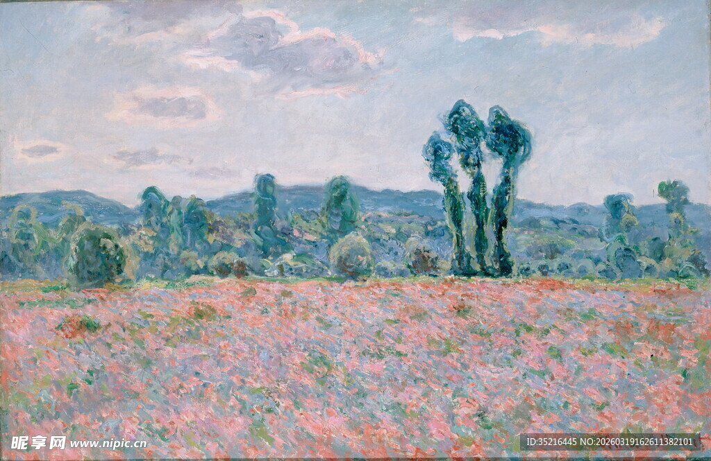 田野花海中的葱郁树木