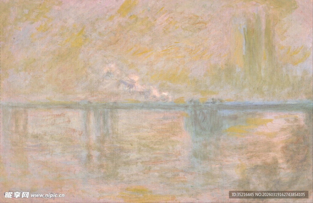 印象派风格河畔风景图