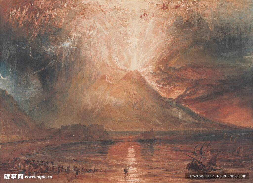 壮丽海上日出油画景观