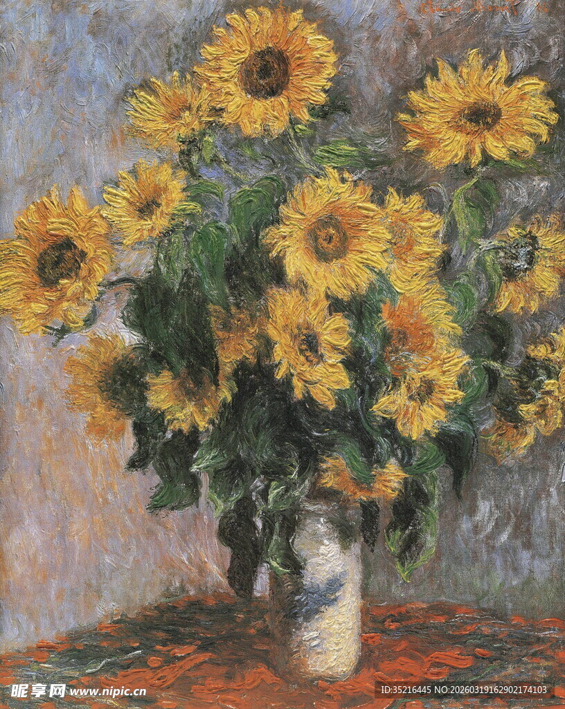 梵高风格向日葵花瓶画作