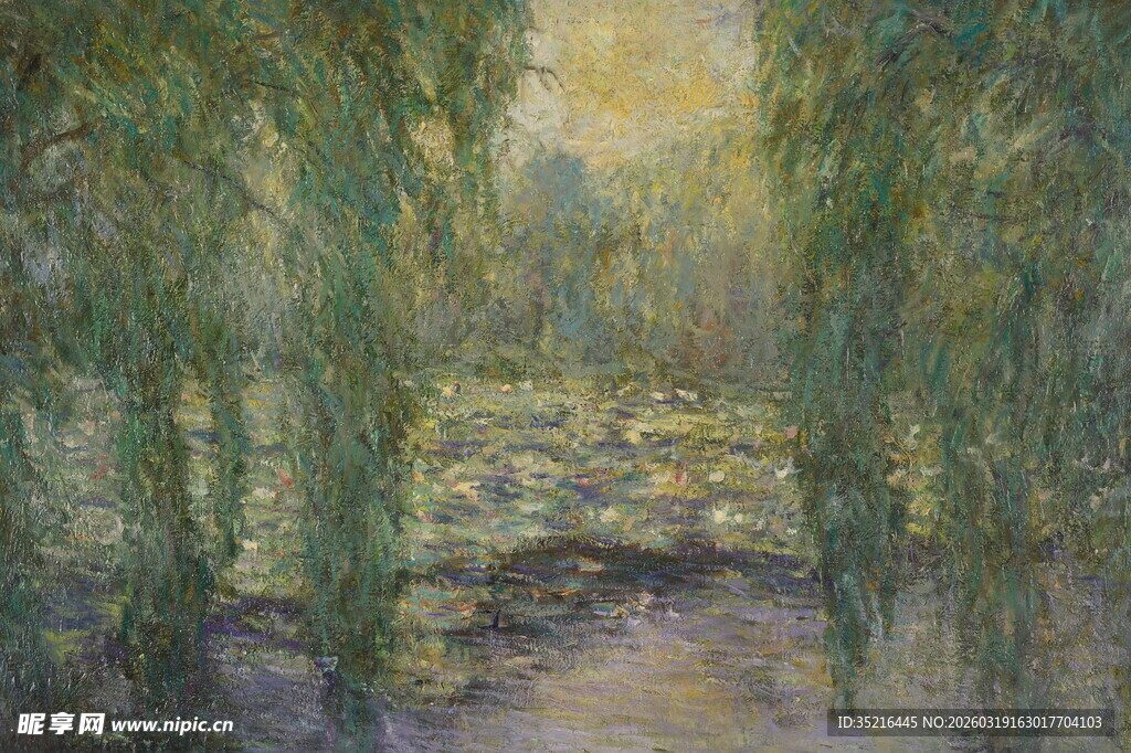 林间幽径垂柳图