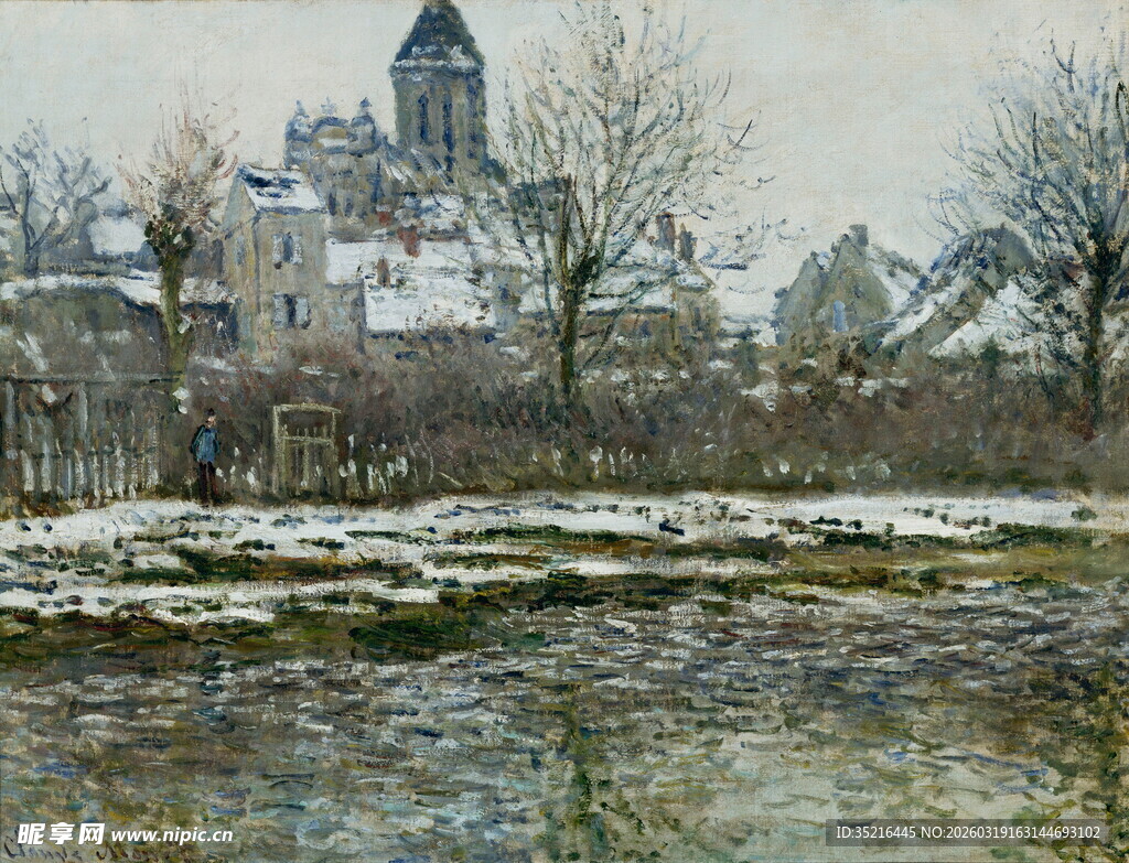 冬日河畔小镇雪景