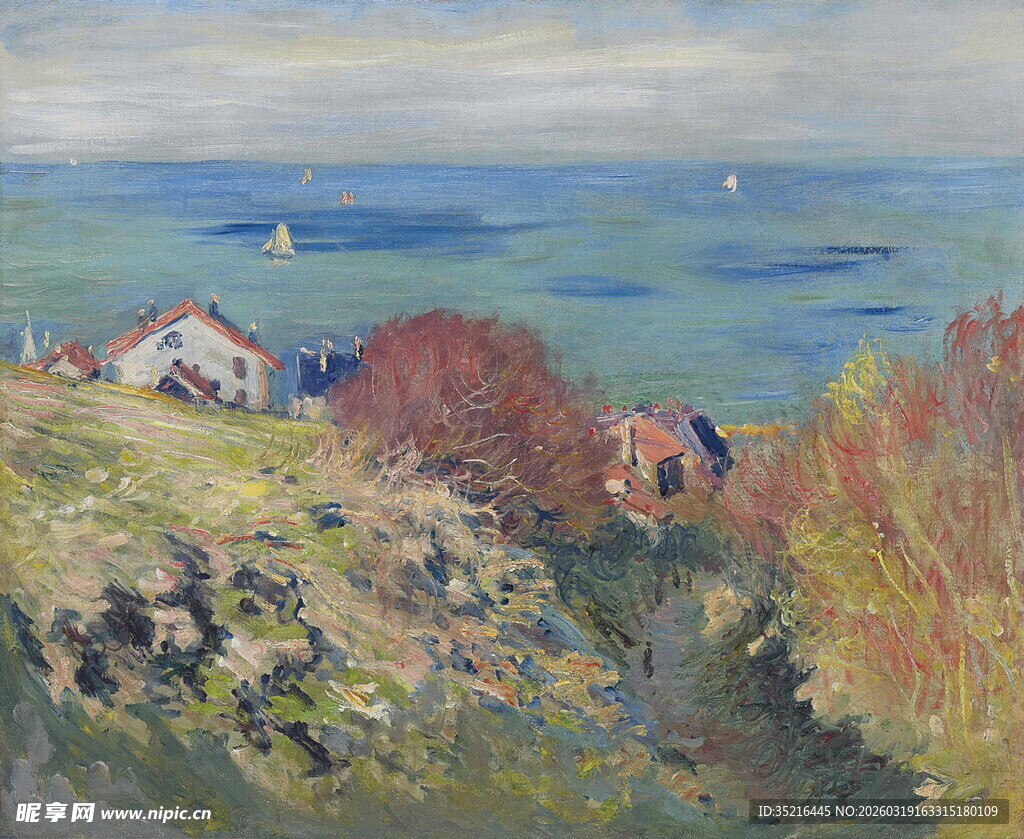 秋日海岸风景油画