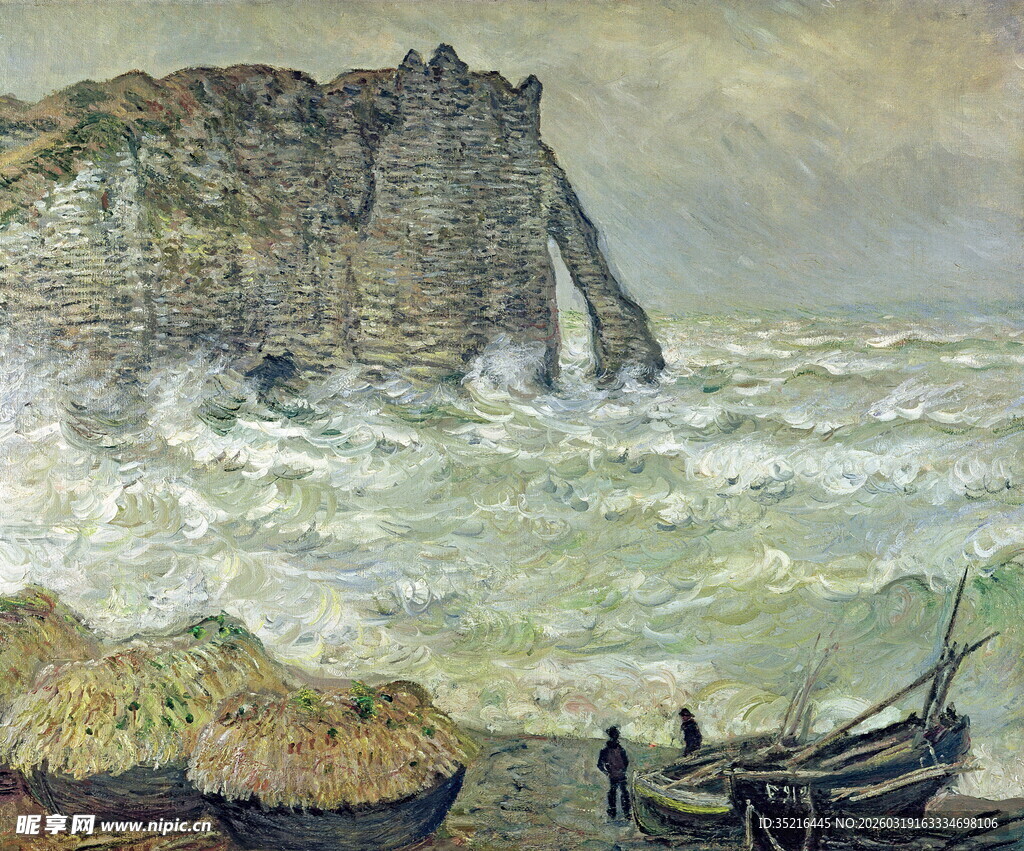 海边礁石与风浪中的船只