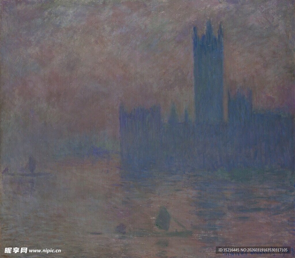 雾中伦敦议会大厦景观